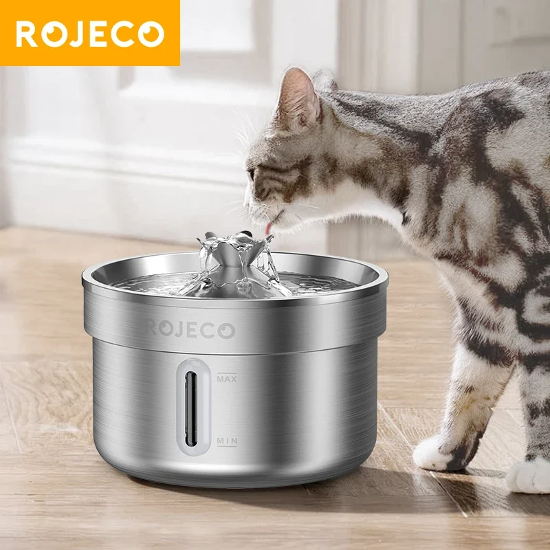 ROJECO Stainless Steel Pet Drinking Fountain Automatic Cat Water Fountain Smart Pet Water Dispenser for Dog Cat Drinking Supply