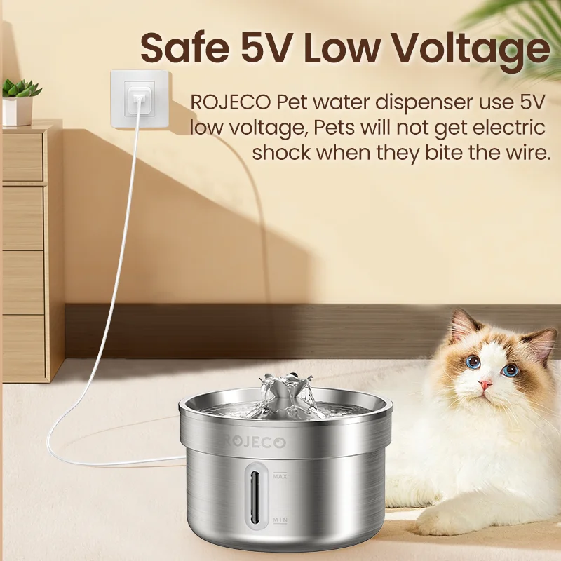 ROJECO Stainless Steel Pet Drinking Fountain Automatic Cat Water Fountain Smart Pet Water Dispenser for Dog Cat Drinking Supply