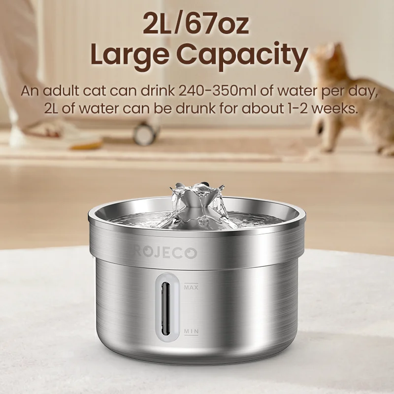 ROJECO Stainless Steel Pet Drinking Fountain Automatic Cat Water Fountain Smart Pet Water Dispenser for Dog Cat Drinking Supply