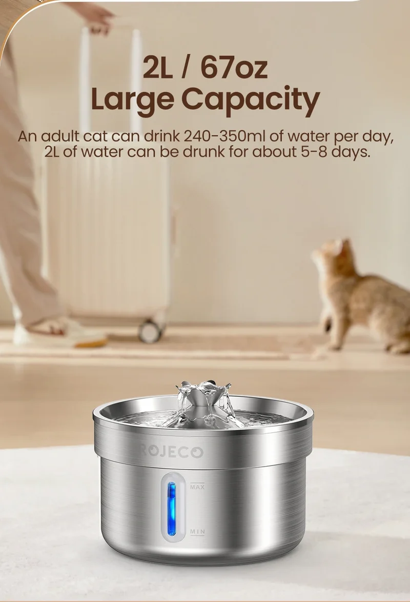 ROJECO Stainless Steel Pet Drinking Fountain Automatic Cat Water Fountain Smart Pet Water Dispenser for Dog Cat Drinking Supply