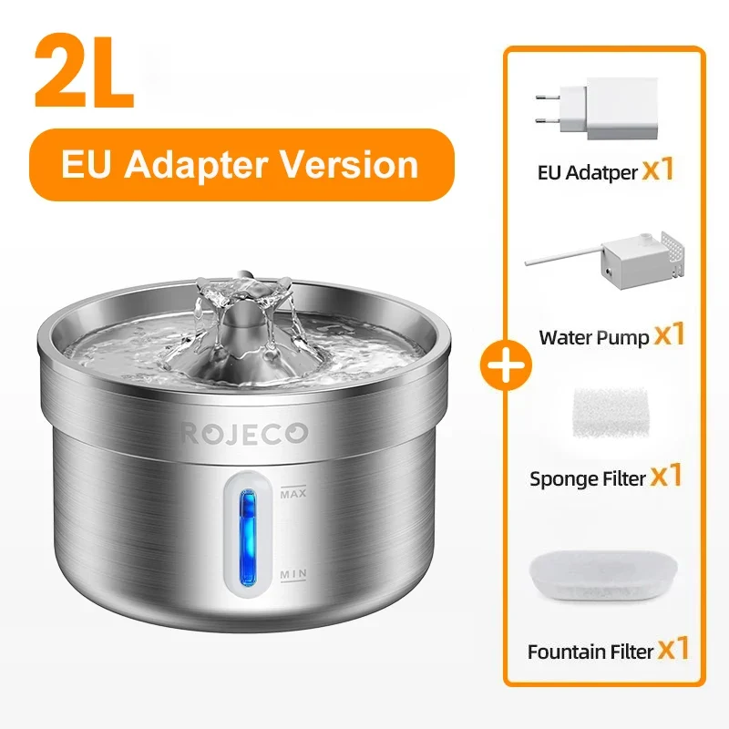 ROJECO Stainless Steel Pet Drinking Fountain Automatic Cat Water Fountain Smart Pet Water Dispenser for Dog Cat Drinking Supply