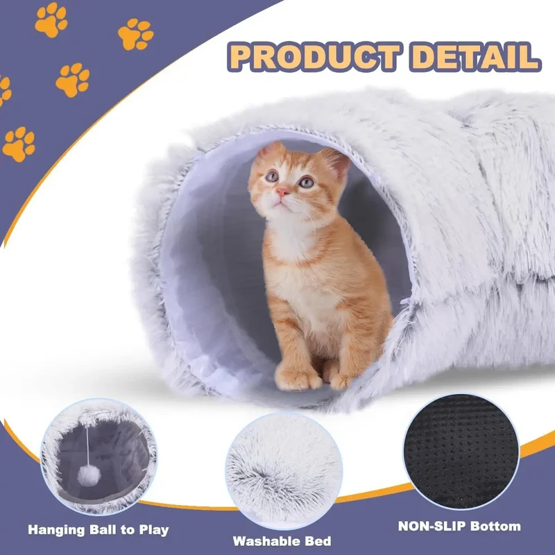 Winter New Arrival Plush Cat Tunnel Bed Foldable Two-in-One Round Warmth Pet Nest Thickened Cozy Cuddly Cat Hideaway