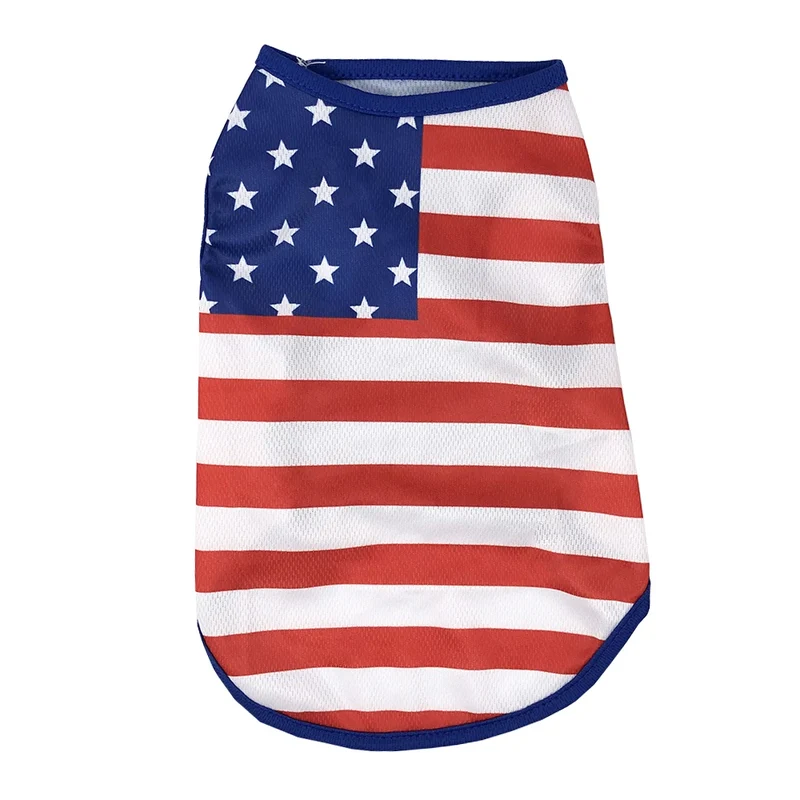 Summer Cool Dog Clothes Mesh Breathable Vest For Small Dogs Cats Independence Day Pet T-shirt Two-legged Clothing Teddy Costume