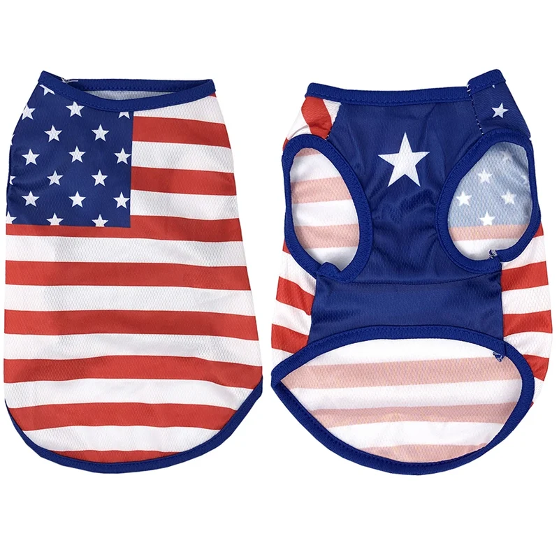 Summer Cool Dog Clothes Mesh Breathable Vest For Small Dogs Cats Independence Day Pet T-shirt Two-legged Clothing Teddy Costume