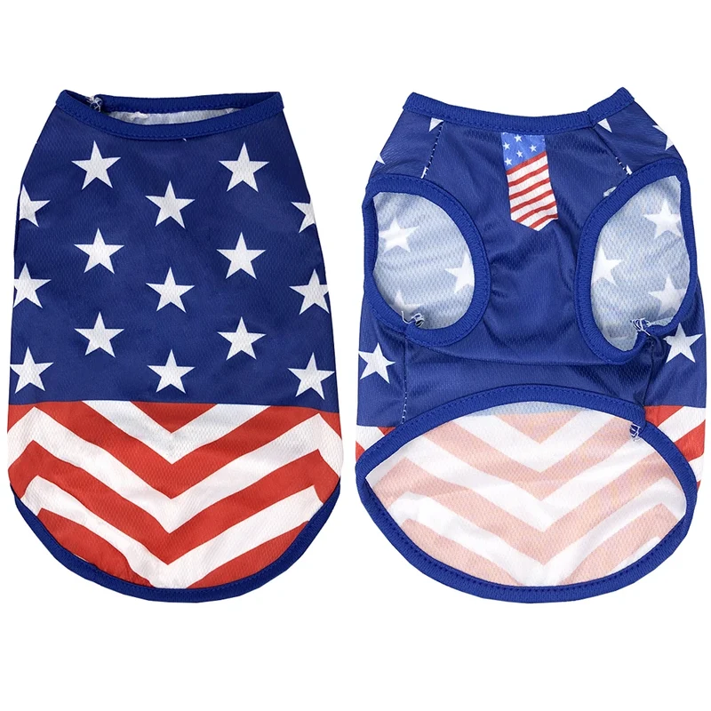 Summer Cool Dog Clothes Mesh Breathable Vest For Small Dogs Cats Independence Day Pet T-shirt Two-legged Clothing Teddy Costume