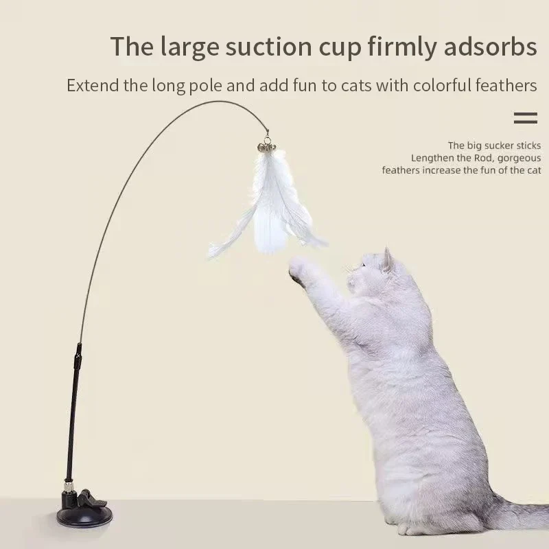 Interactive Cat Toy Handfree Cat Stick Kitten Playing Teaser Wand Toy Suction Cup Feather Wand Pet Supplies Simulation Feather