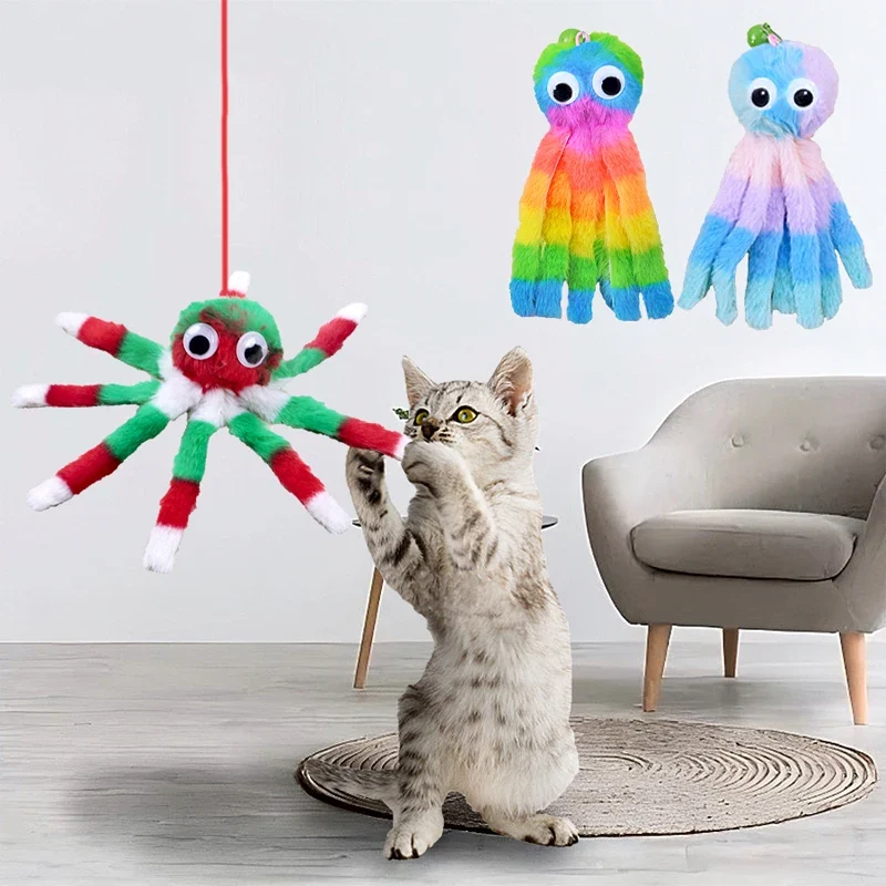 New cat toy hanging sound octopus kitten toy plush octopus elasticity to make cat sticks happy and relieve boredom