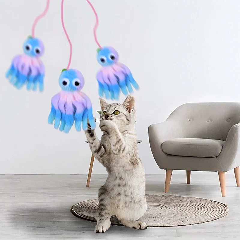 New cat toy hanging sound octopus kitten toy plush octopus elasticity to make cat sticks happy and relieve boredom