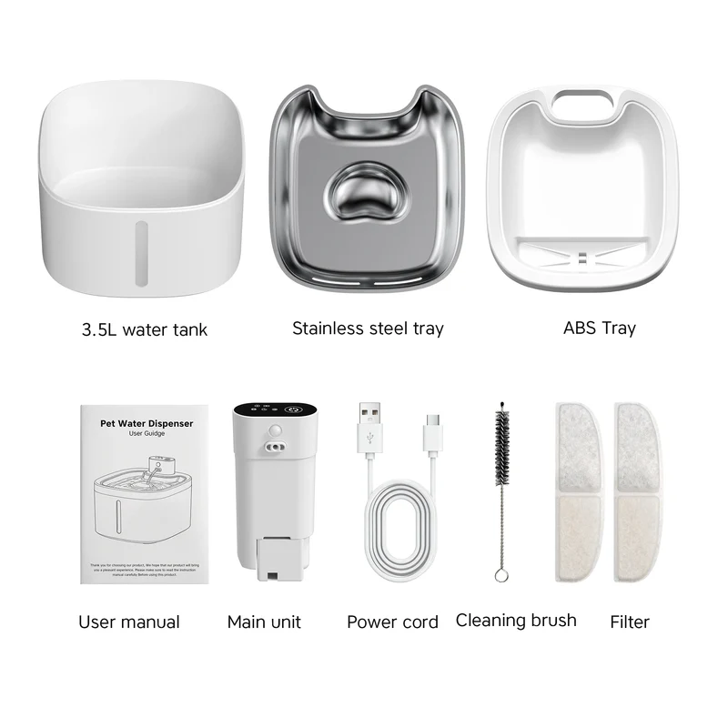 Wireless Cat Water Fountain 3.5L Pet Water Dispenser 4000mAh Long Lasting Battery Life Stainless Steel Pallet and Motion Sensing