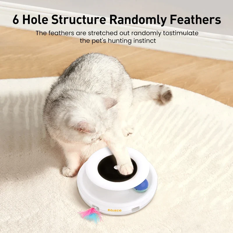 ROJECO 2 in 1 Smart Cat Toys Automatic Feather Fun Ball Toy Set For Cat Dog 5 Modes Electronic Interactive Pet Toy Accessories