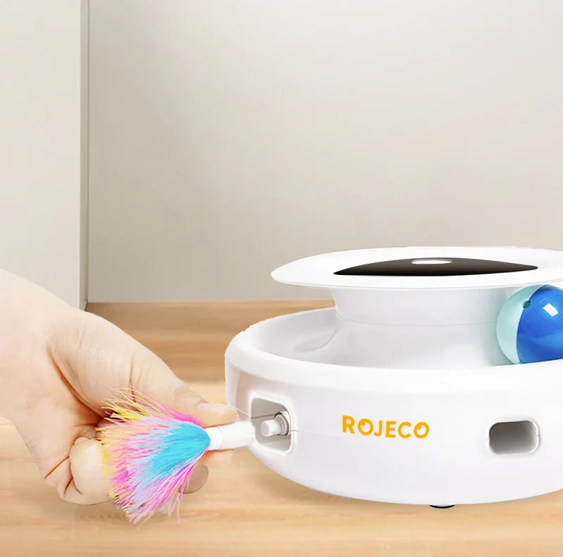 ROJECO 2 in 1 Smart Cat Toys Automatic Feather Fun Ball Toy Set For Cat Dog 5 Modes Electronic Interactive Pet Toy Accessories