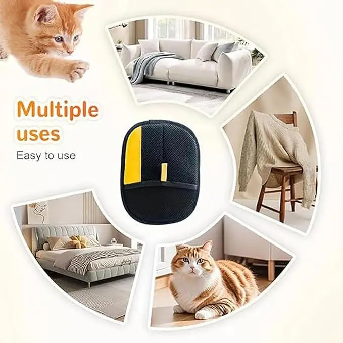 Pet Hair Remover Gloves Electrostatic for Cats Dogs, Reusable Washable Grooming Glove with 2-in-1 Lint Roller Brush - Safe Non-T