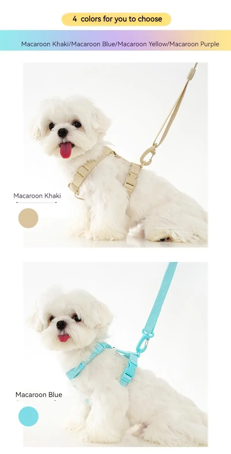 Dog Harness Dog Collar Dog Leash Macarone Color Cat Accessories Pet Small Dog Accessories Small Dog Harness Dog Supplies