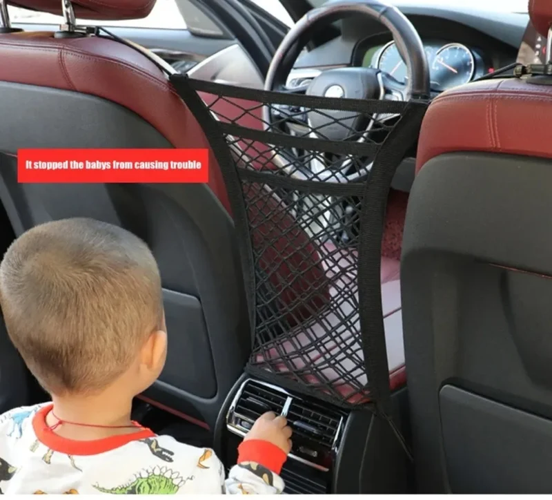 Car Storage Net Bag Between Seats Car Divider Child Safety Net Pet Barrier Elastic Expandable Mesh Bag Car Interior Accessorie