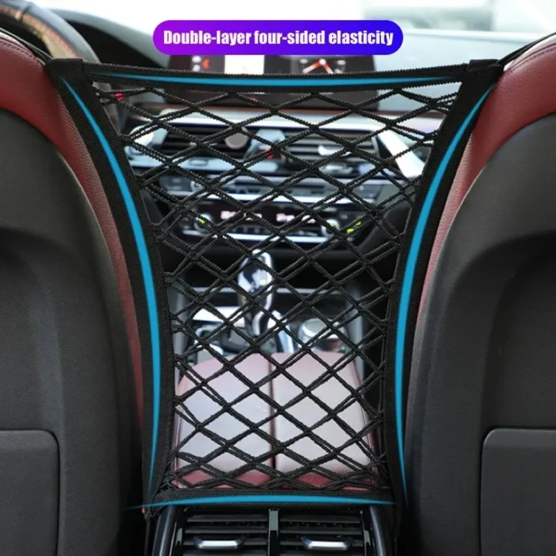 Car Storage Net Bag Between Seats Car Divider Child Safety Net Pet Barrier Elastic Expandable Mesh Bag Car Interior Accessorie