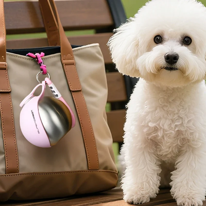 Pet Water Bottle 304 Stainless Steel Collapsible Ball Shaped Drinking Device Portable Dog Bowl For Small Dogs Outdoor Portable