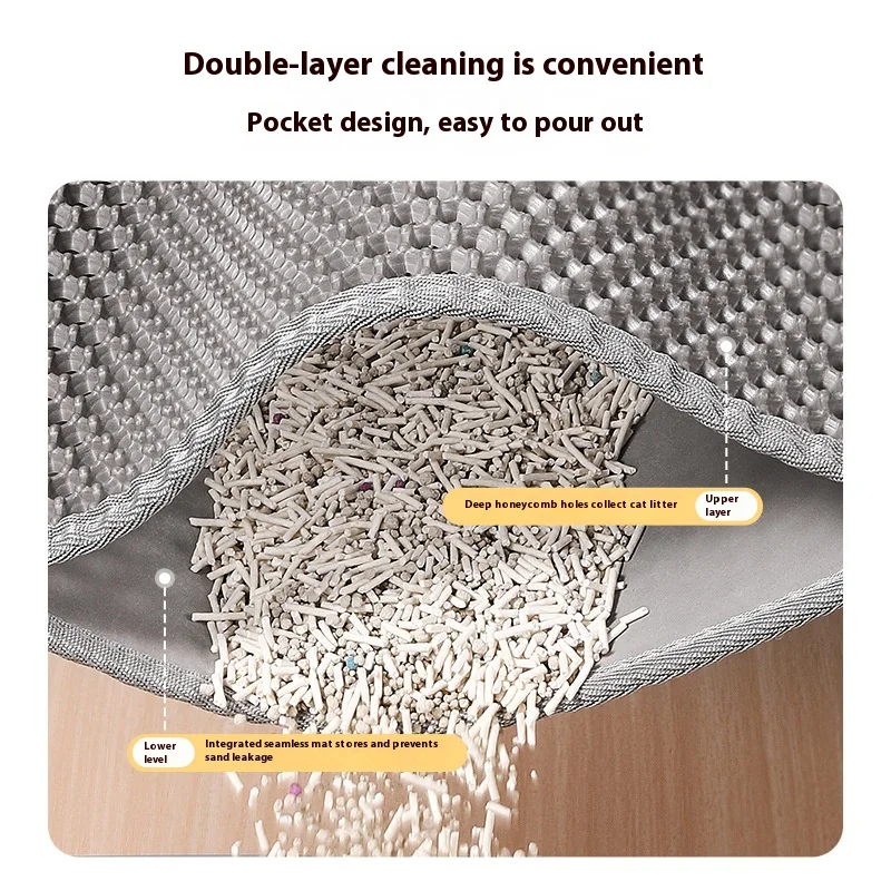 Cat Litter Mat 2-Layer Design Premium Sand Trapping Technology Waterproof Base Non-Slip Pet Floor Protector for Indoor Kittens