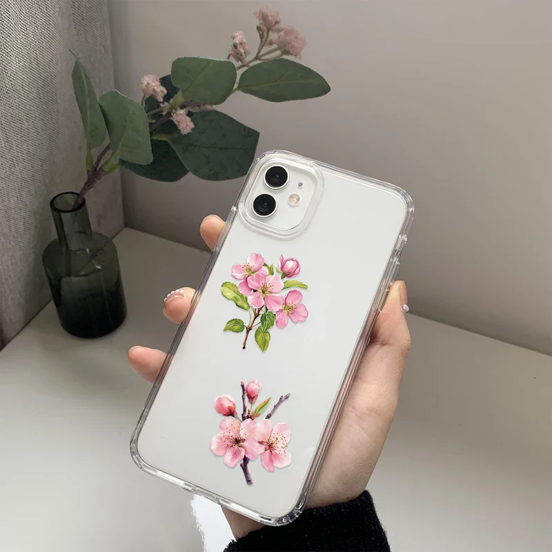 50pcs Pink Floral Stickers Flower Natural Journaling Notebook Water Bottle Decorative Decals Aesthetic Waterproof PET Sticker