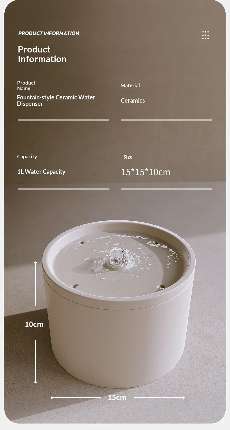 Cat Automatic Water Dispenser Pet Ceramic Water Bowl Dog Bowl Water Dispenser, Circulation Water Flow Water Dispenser