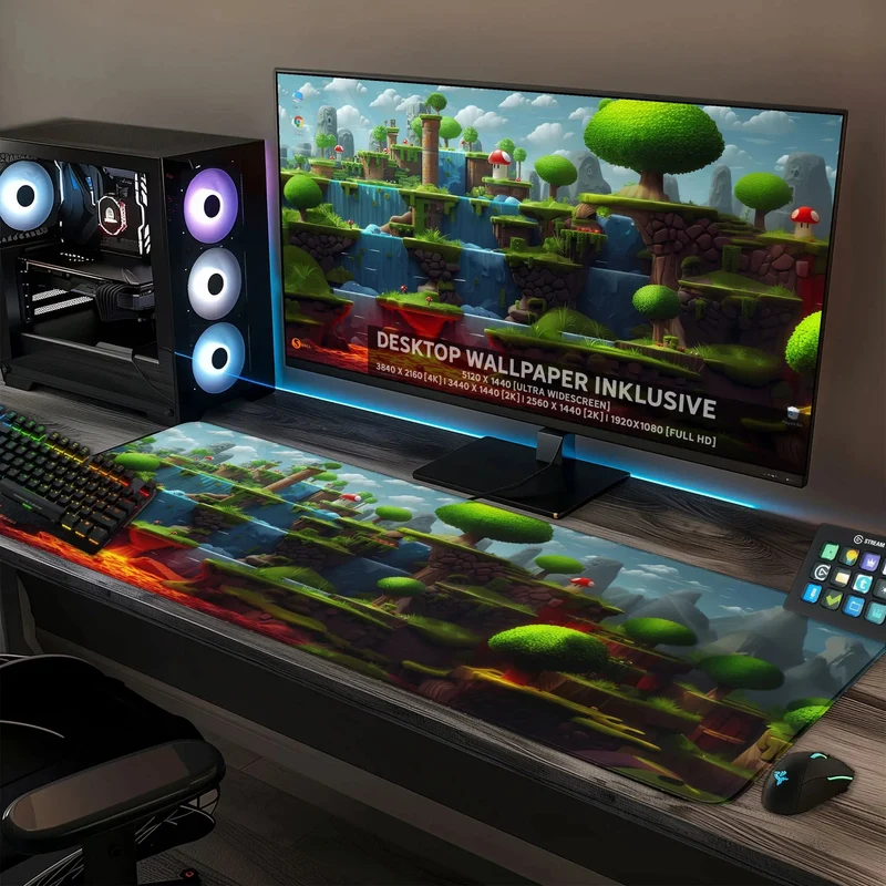 Gaming Mauspad XXL Game 2d World Jump´n Run 90x40 | 80x30 | 45x40 cm PREMIUM-DICKE 4 MM