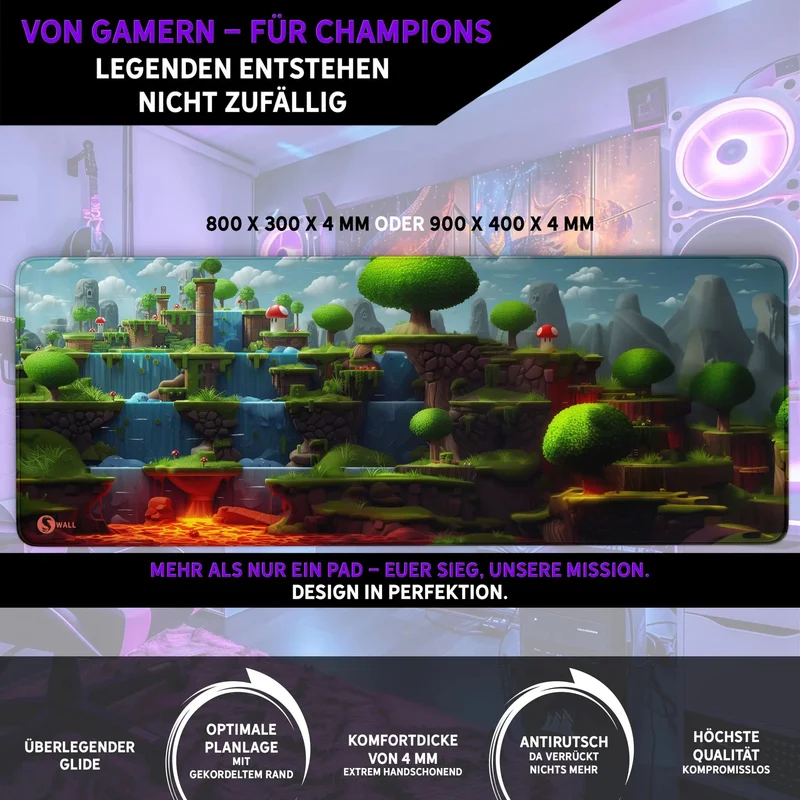 Gaming Mauspad XXL Game 2d World Jump´n Run 90x40 | 80x30 | 45x40 cm PREMIUM-DICKE 4 MM
