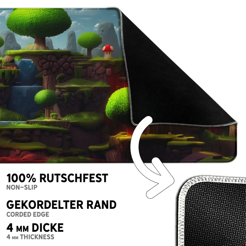 Gaming Mauspad XXL Game 2d World Jump´n Run 90x40 | 80x30 | 45x40 cm PREMIUM-DICKE 4 MM