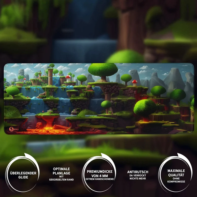 Gaming Mauspad XXL Game 2d World Jump´n Run 90x40 | 80x30 | 45x40 cm PREMIUM-DICKE 4 MM