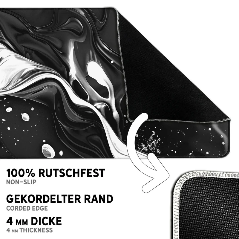 Gaming Mauspad XXL Liquid Stripe schwarz weiss 90x40 | 80x30 | 45x40 cm PREMIUM-DICKE 4 MM