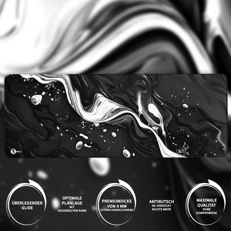 Gaming Mauspad XXL Liquid Stripe schwarz weiss 90x40 | 80x30 | 45x40 cm PREMIUM-DICKE 4 MM