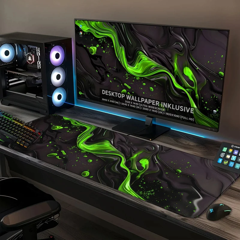 Gaming Mauspad XXL Liquid Stripe schwarz grün 90x40 | 80x30 | 45x40 cm PREMIUM-DICKE 4 MM