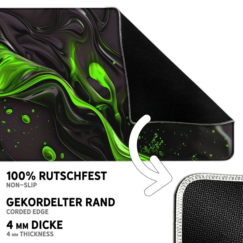 Gaming Mauspad XXL Liquid Stripe schwarz grün 90x40 | 80x30 | 45x40 cm PREMIUM-DICKE 4 MM