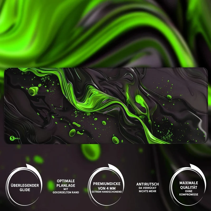 Gaming Mauspad XXL Liquid Stripe schwarz grün 90x40 | 80x30 | 45x40 cm PREMIUM-DICKE 4 MM