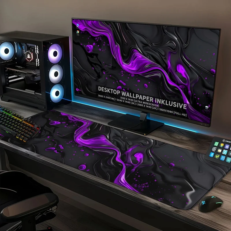 Gaming Mauspad XXL Liquid Stripe schwarz purpur 90x40 | 80x30 | 45x40 cm PREMIUM-DICKE 4 MM