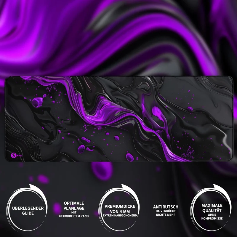 Gaming Mauspad XXL Liquid Stripe schwarz purpur 90x40 | 80x30 | 45x40 cm PREMIUM-DICKE 4 MM