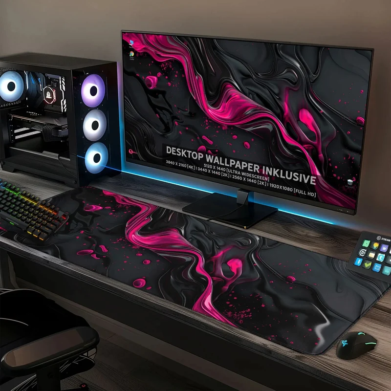 Gaming Mauspad XXL Liquid Stripe schwarz pink 90x40 | 80x30 | 45x40 cm PREMIUM-DICKE 4 MM