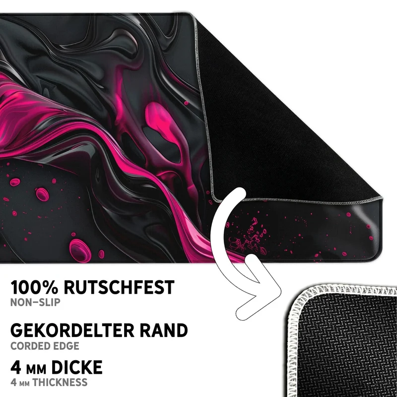 Gaming Mauspad XXL Liquid Stripe schwarz pink 90x40 | 80x30 | 45x40 cm PREMIUM-DICKE 4 MM