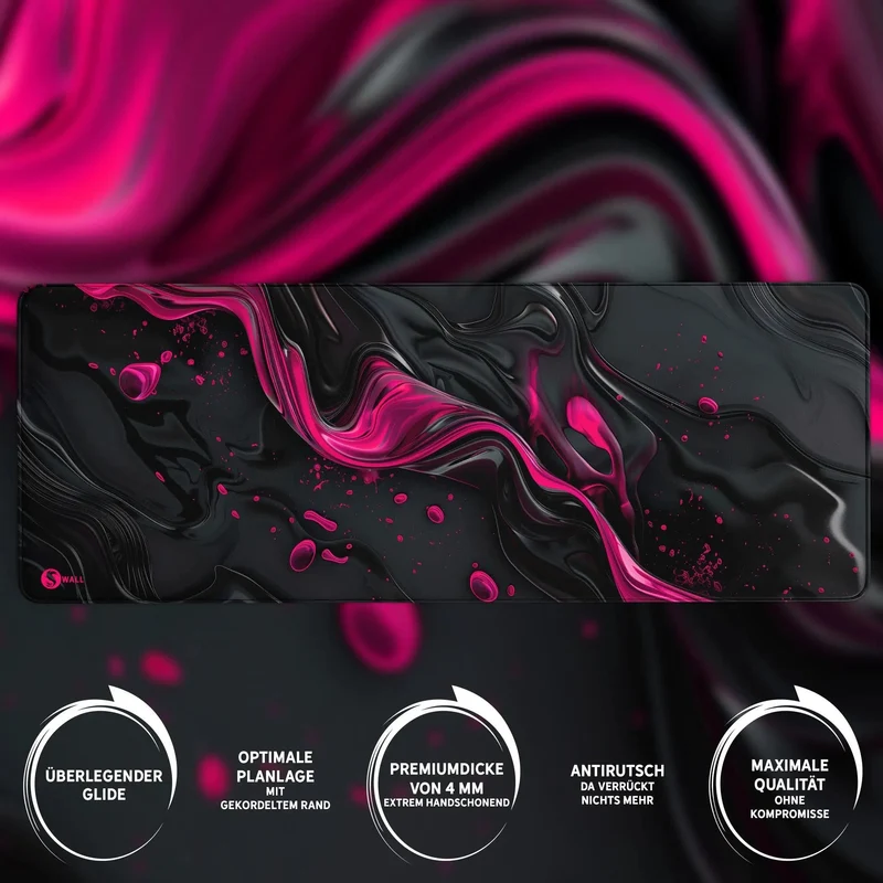 Gaming Mauspad XXL Liquid Stripe schwarz pink 90x40 | 80x30 | 45x40 cm PREMIUM-DICKE 4 MM