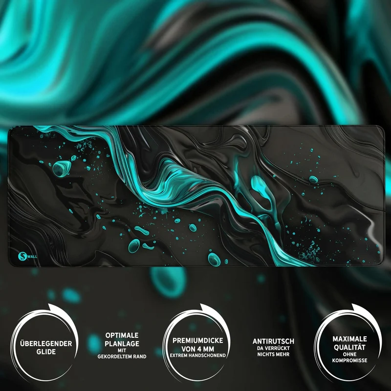 Gaming Mauspad XXL Liquid Stripe schwarz hellblau 90x40 | 80x30 | 45x40 cm PREMIUM-DICKE 4 MM