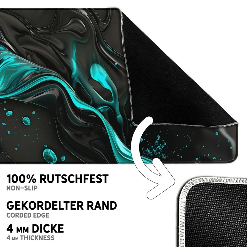 Gaming Mauspad XXL Liquid Stripe schwarz hellblau 90x40 | 80x30 | 45x40 cm PREMIUM-DICKE 4 MM