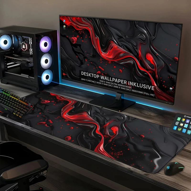 Gaming Mauspad XXL Liquid Stripe schwarz rot 90x40 | 80x30 | 45x40 cm PREMIUM-DICKE 4 MM