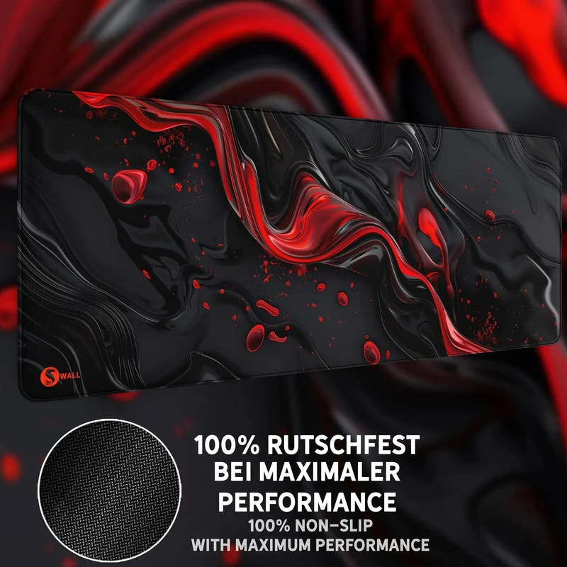 Gaming Mauspad XXL Liquid Stripe schwarz rot 90x40 | 80x30 | 45x40 cm PREMIUM-DICKE 4 MM