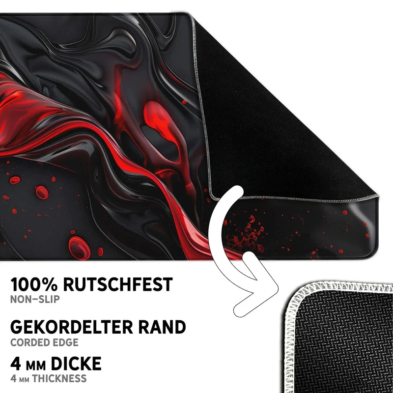 Gaming Mauspad XXL Liquid Stripe schwarz rot 90x40 | 80x30 | 45x40 cm PREMIUM-DICKE 4 MM