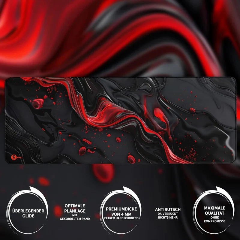Gaming Mauspad XXL Liquid Stripe schwarz rot 90x40 | 80x30 | 45x40 cm PREMIUM-DICKE 4 MM