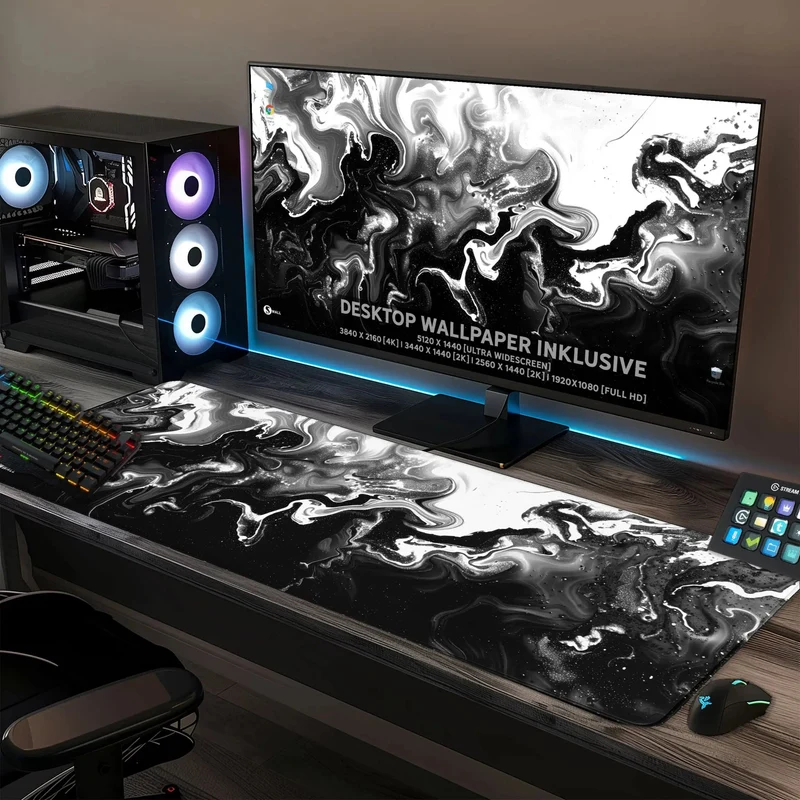 Gaming Mauspad XXL Liquid Schwarz Weiß 90Degree Premium 4mm
