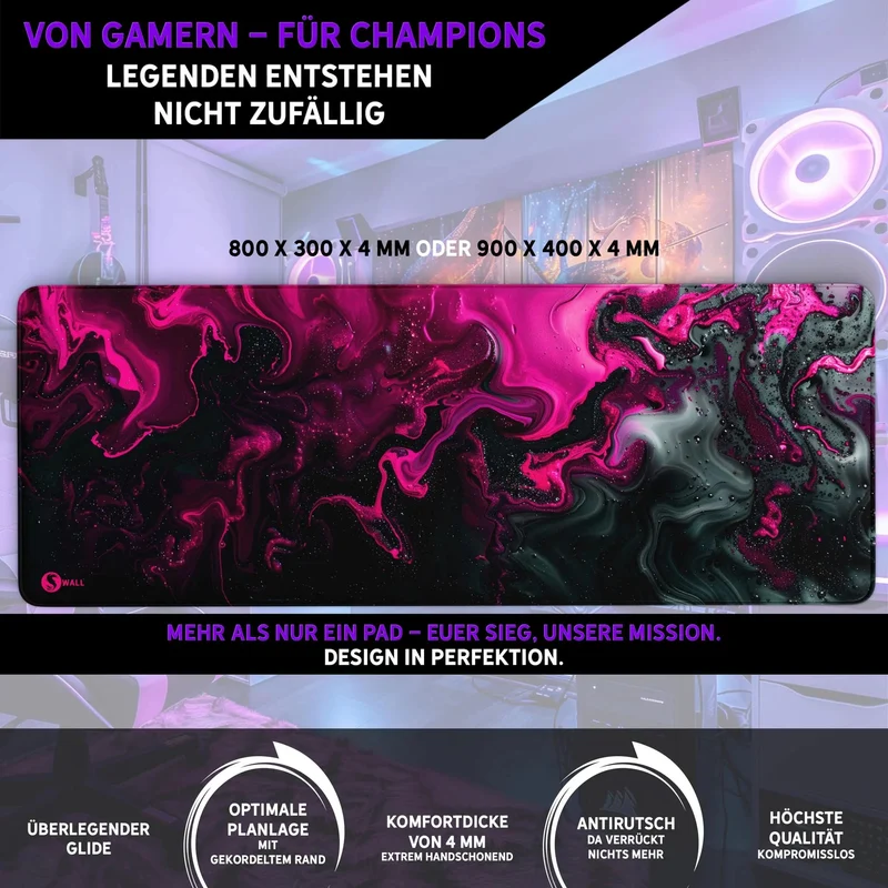 Gaming Mauspad XXL Liquid schwarz pink 90Degree 4mm dick