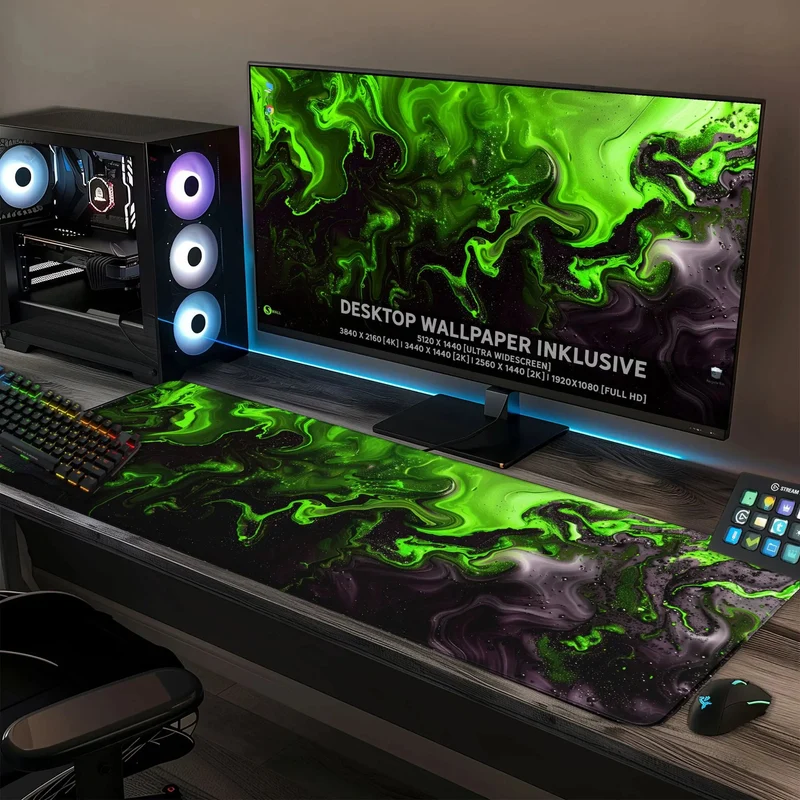 Gaming Mauspad XXL Liquid schwarz grün 90Degree PREMIUM-DICKE 4 MM