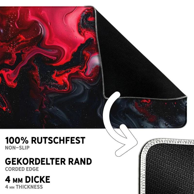 Gaming Mauspad XXL Liquid schwarz rot 90Degree 4mm dick