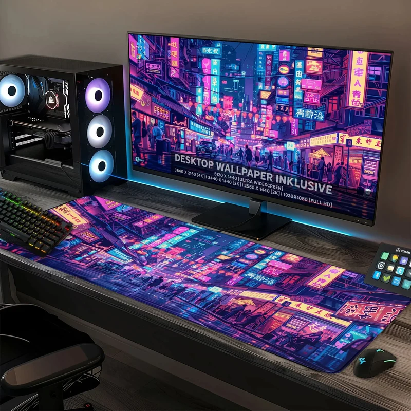 Gaming Mauspad XXL Neon Tokio PREMIUM-DICKE 4 MM