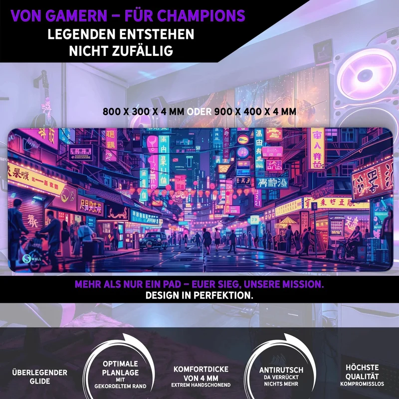 Gaming Mauspad XXL Neon Tokio PREMIUM-DICKE 4 MM