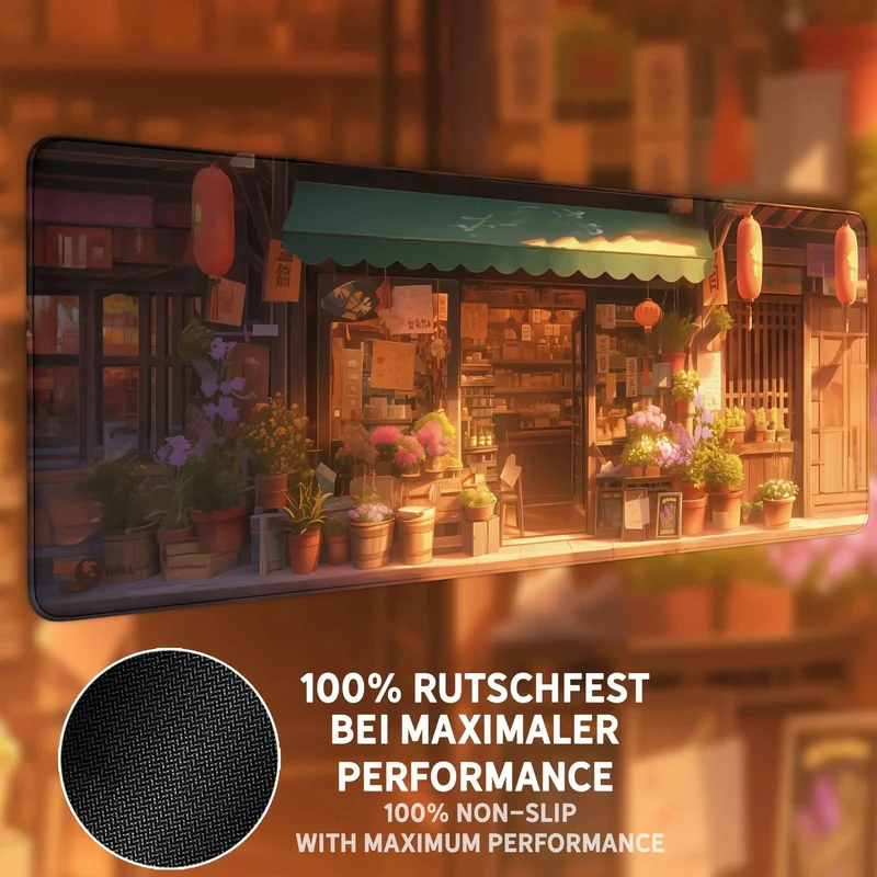 Gaming Mauspad XXL Japanischer Blumenladen LoFi 4mm Premium Schreibtischunterlage